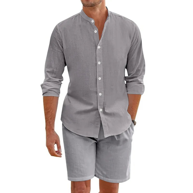 Conjunto de Verano para Hombre — Camisa de Lino con Botones y Pantalón Corto | 5 Colores