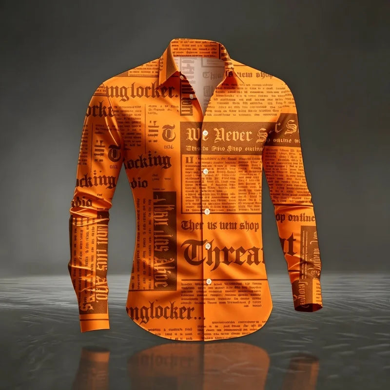 Camisa de Manga Larga para Hombre con Estampado Gótico Vintage – Streetwear Casual, Primavera y Otoño