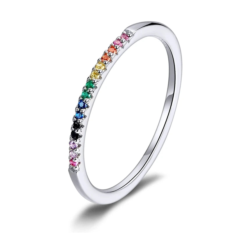 Anillos Delicados de Plata de Ley 925 con Zircón para Mujer — Varios Colores y Tallas