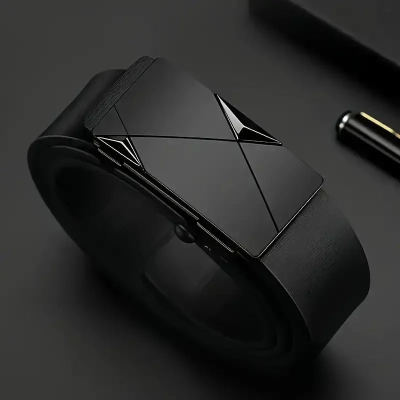 Cinturón de Cuero Elegante para Hombre con Hebilla Automática – PU, Estilo Clásico