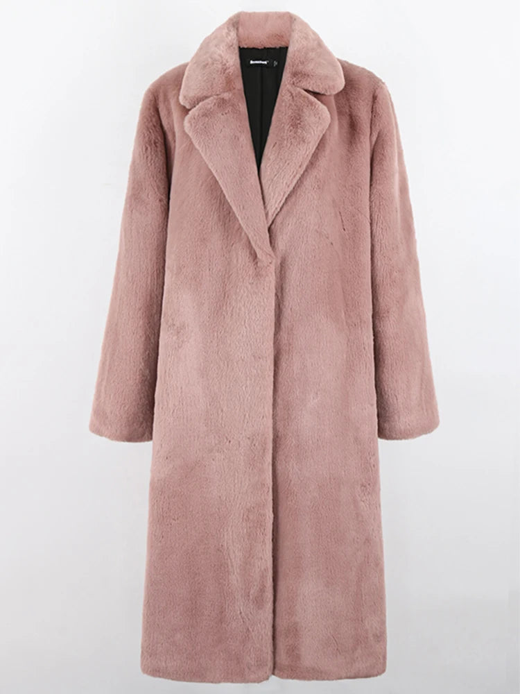 Abrigo Largo de Piel Sintética para Mujer – Cálido, con Bolsillos, Estilo Casual | Tallas S-5XL