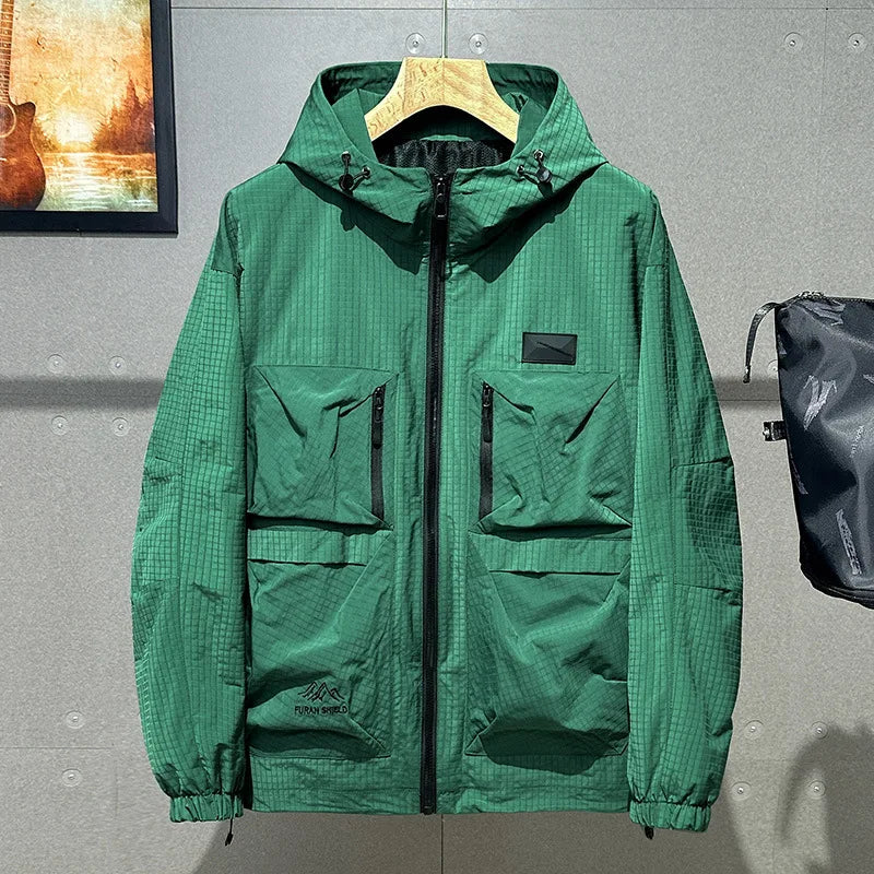 Chaqueta con Capucha Oversized para Hombre – Estampado Camuflaje, Tallas Grandes | 5XL-12XL