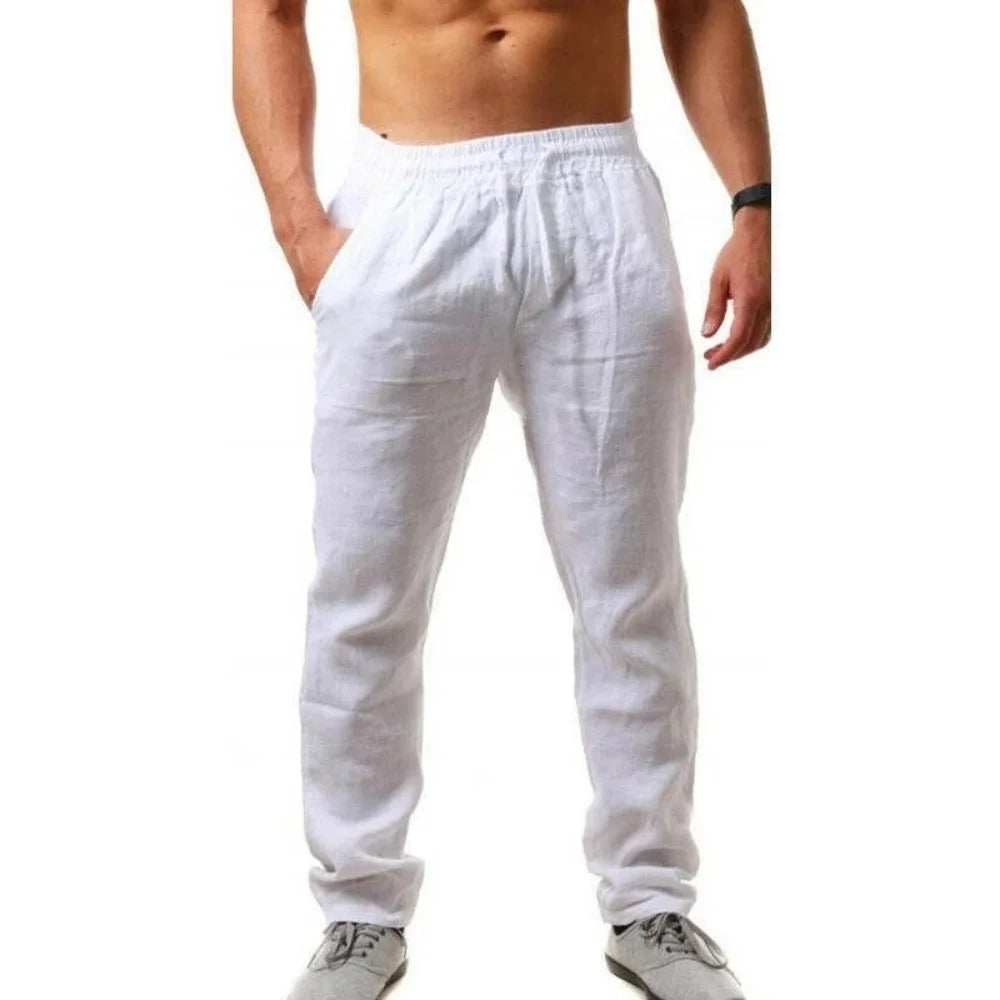 Pantalón de Algodón y Lino para Hombre – Cintura Elástica, Corte Recto | 6 Colores, Tallas S-3XL