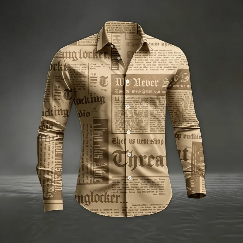 Camisa de Manga Larga para Hombre con Estampado Gótico Vintage – Streetwear Casual, Primavera y Otoño