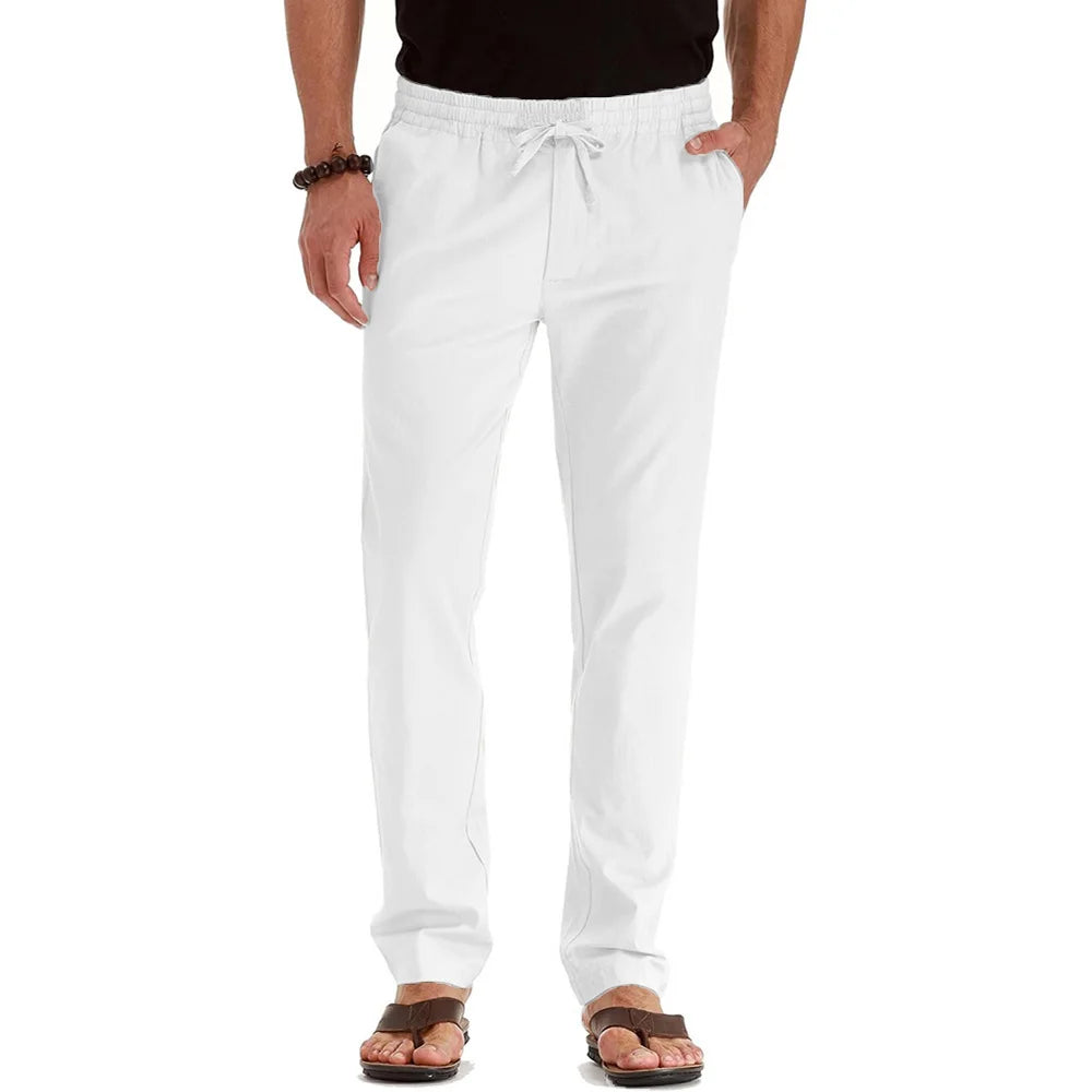 Pantalones Largos de Algodón y Lino para Hombre – Estilo Casual Recto, Ligeros, Verano y Vacaciones