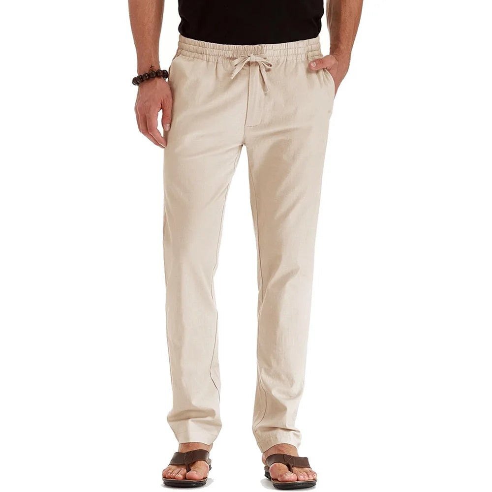 Pantalones Largos de Algodón y Lino para Hombre – Estilo Casual Recto, Ligeros, Verano y Vacaciones