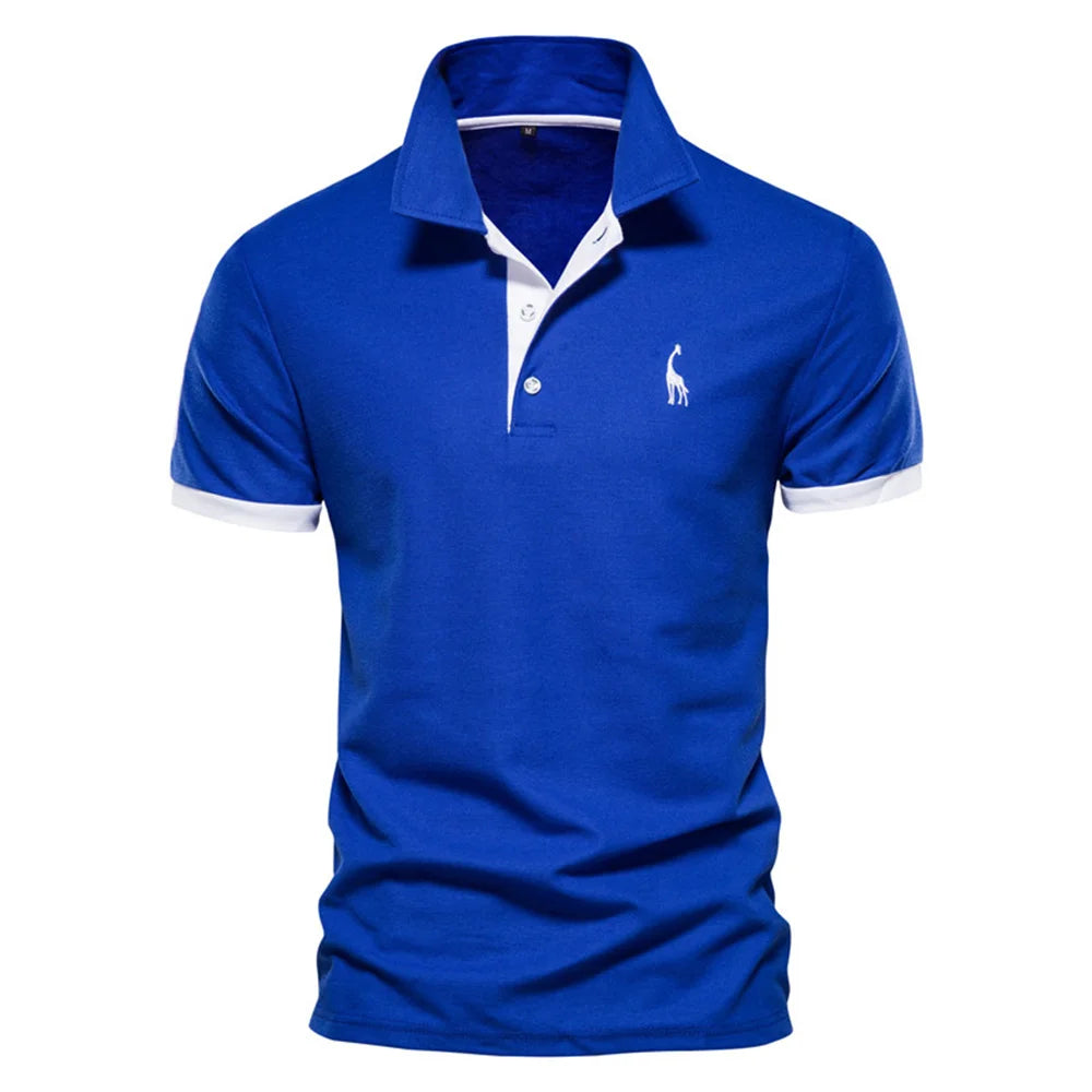 Polo de Manga Corta para Hombre – Bordado Jirafa, Colores en Contraste | Tallas S-XXL