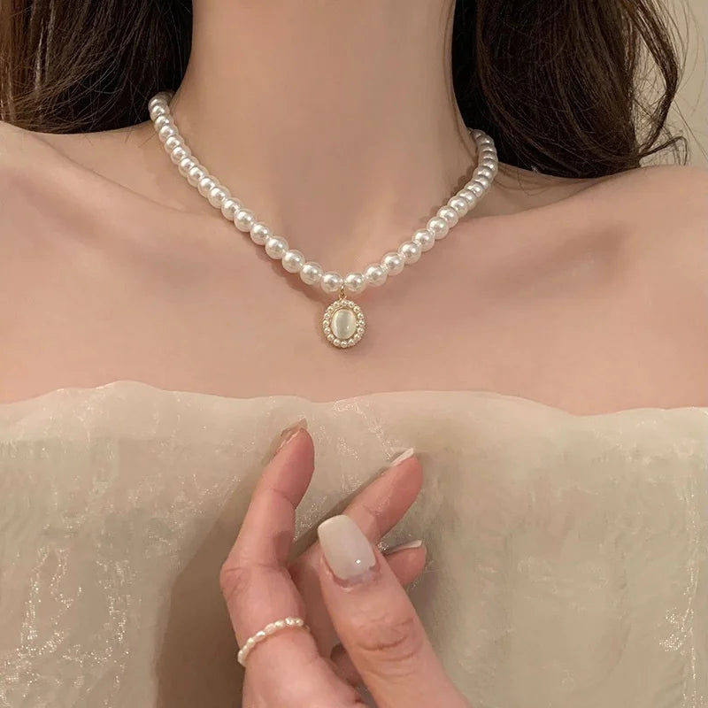 Collar de Perlas de Agua Dulce | Estilo Coreano Vintage | Cadena Clavícula con Colgante de Circón