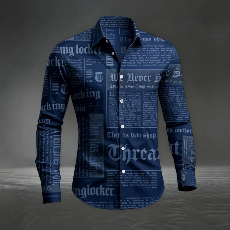 Camisa de Manga Larga para Hombre con Estampado Gótico Vintage – Streetwear Casual, Primavera y Otoño
