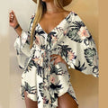 Vestido Corto para Mujer – Cuello V, Mangas Murciélago, Estampado | Tallas S-XXL