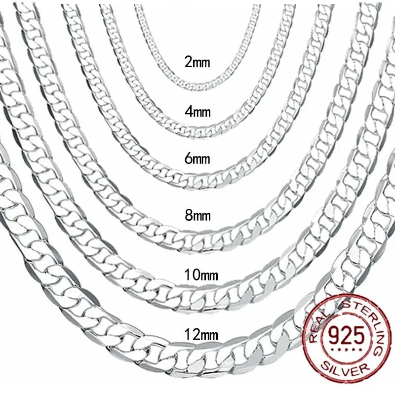 Collar de Plata de Ley 925 – Unisex, Varios Grosores y Longitudes