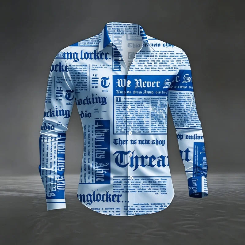 Camisa de Manga Larga para Hombre con Estampado Gótico Vintage – Streetwear Casual, Primavera y Otoño