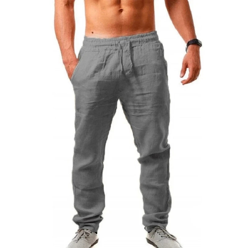 Pantalón de Algodón y Lino para Hombre – Cintura Elástica, Corte Recto | 6 Colores, Tallas S-3XL