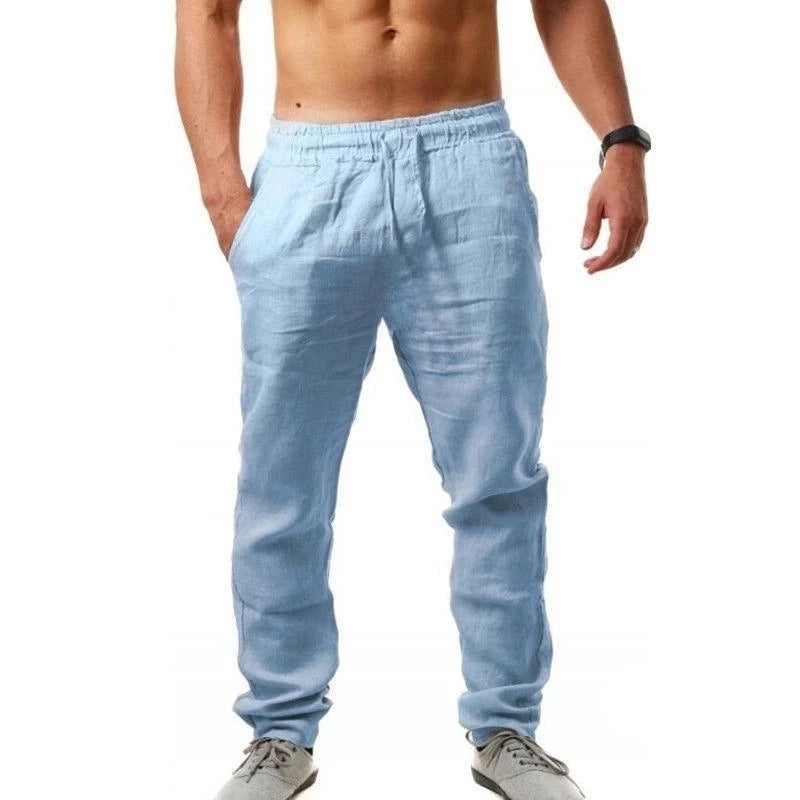 Pantalón de Algodón y Lino para Hombre – Cintura Elástica, Corte Recto | 6 Colores, Tallas S-3XL