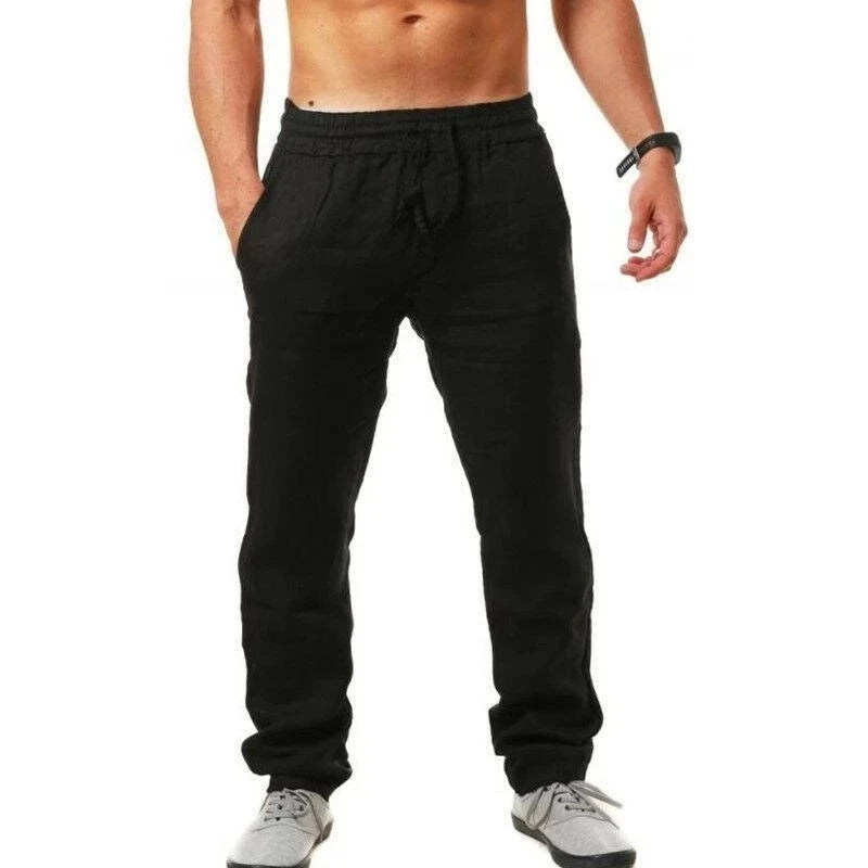 Pantalón de Algodón y Lino para Hombre – Cintura Elástica, Corte Recto | 6 Colores, Tallas S-3XL