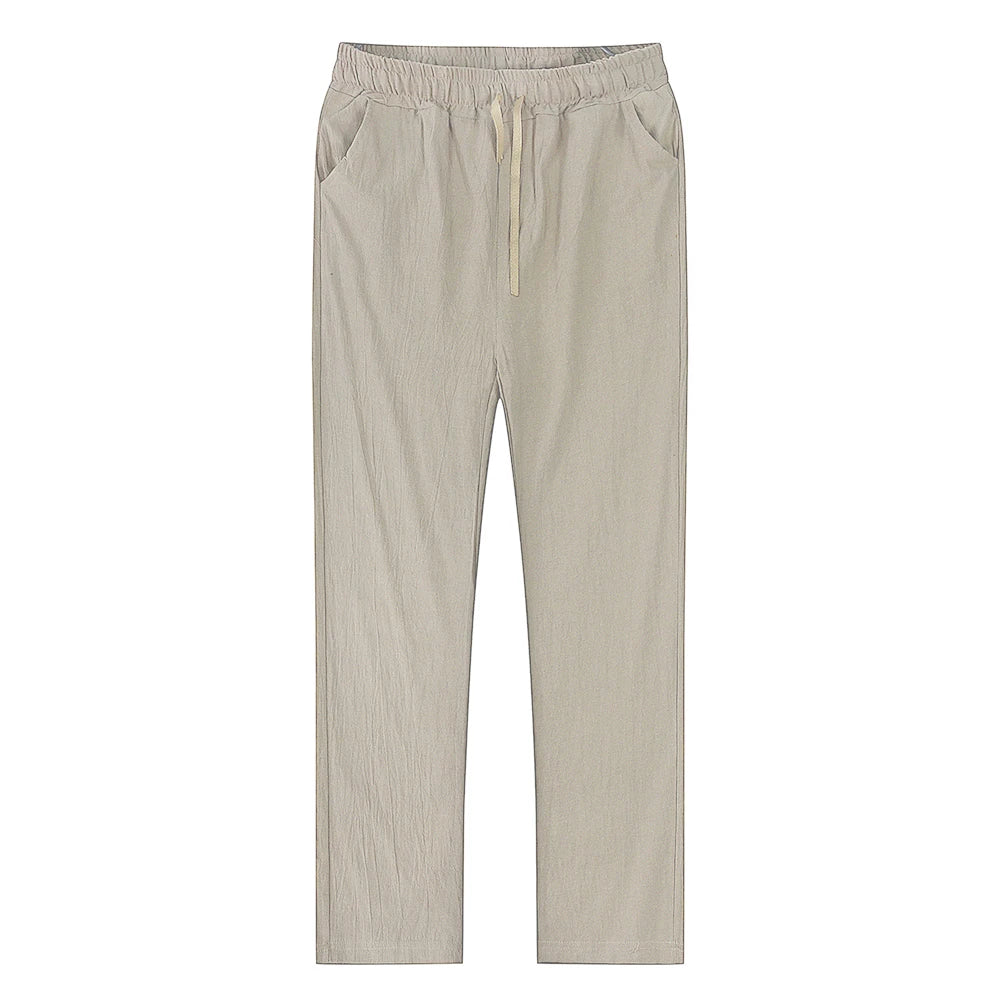 Pantalón de Algodón y Lino para Hombre – Cintura Elástica, Corte Recto | 6 Colores, Tallas S-3XL