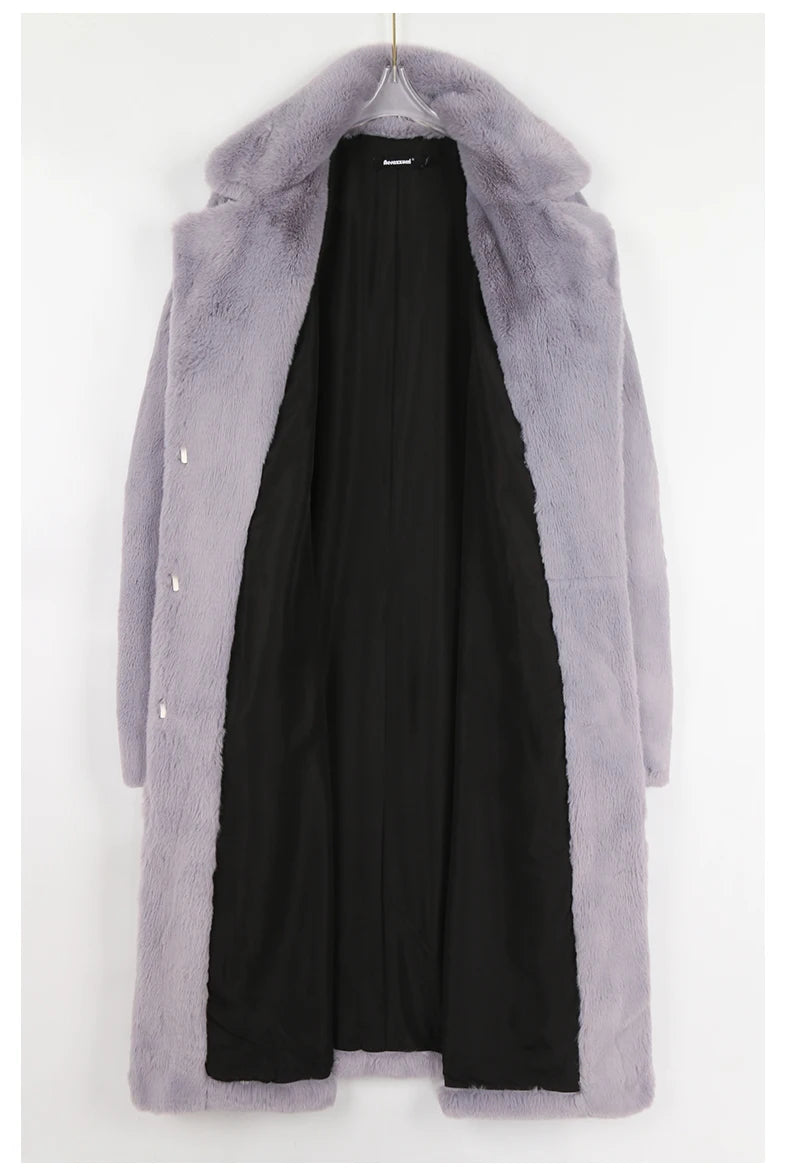 Abrigo Largo de Piel Sintética para Mujer – Cálido, con Bolsillos, Estilo Casual | Tallas S-5XL