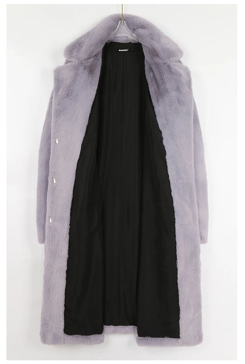 Abrigo Largo de Piel Sintética para Mujer – Cálido, con Bolsillos, Estilo Casual | Tallas S-5XL