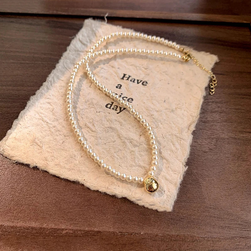 Collar de Perlas de Agua Dulce | Estilo Coreano Vintage | Cadena Clavícula con Colgante de Circón