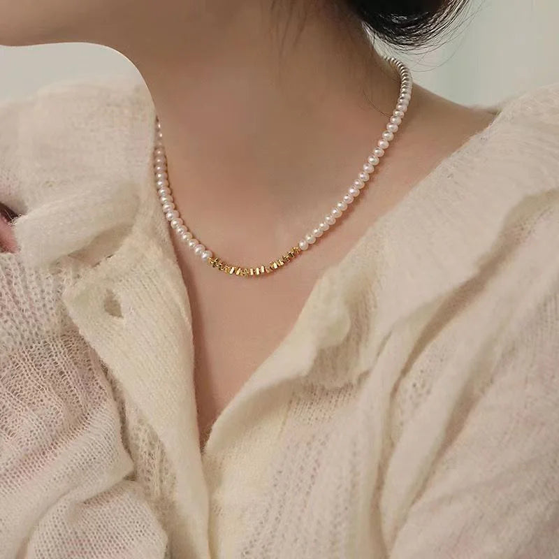 Collar de Perlas de Agua Dulce | Estilo Coreano Vintage | Cadena Clavícula con Colgante de Circón
