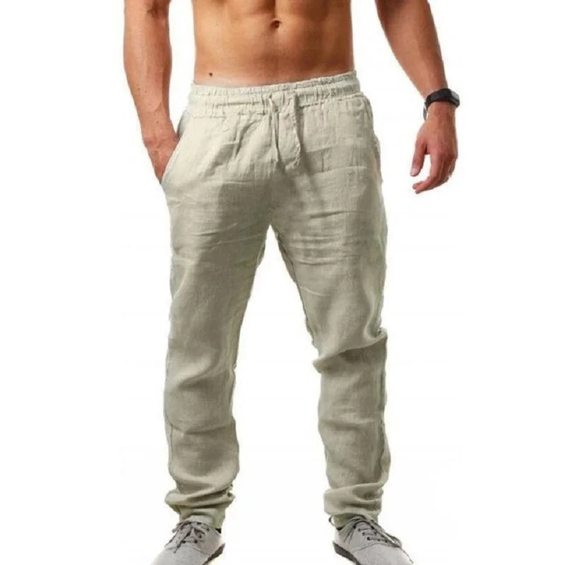 Pantalón de Algodón y Lino para Hombre – Cintura Elástica, Corte Recto | 6 Colores, Tallas S-3XL