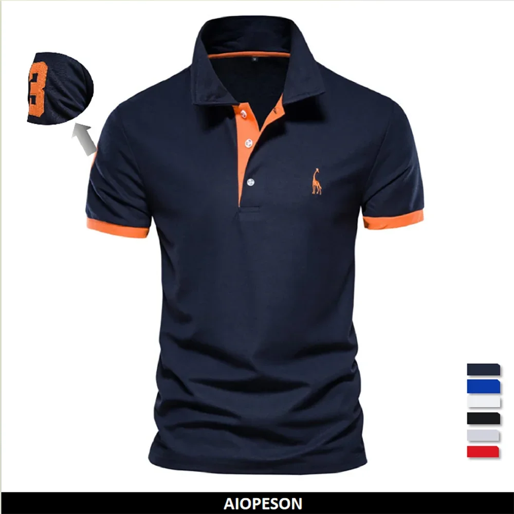 Polo de Manga Corta para Hombre – Bordado Jirafa, Colores en Contraste | Tallas S-XXL