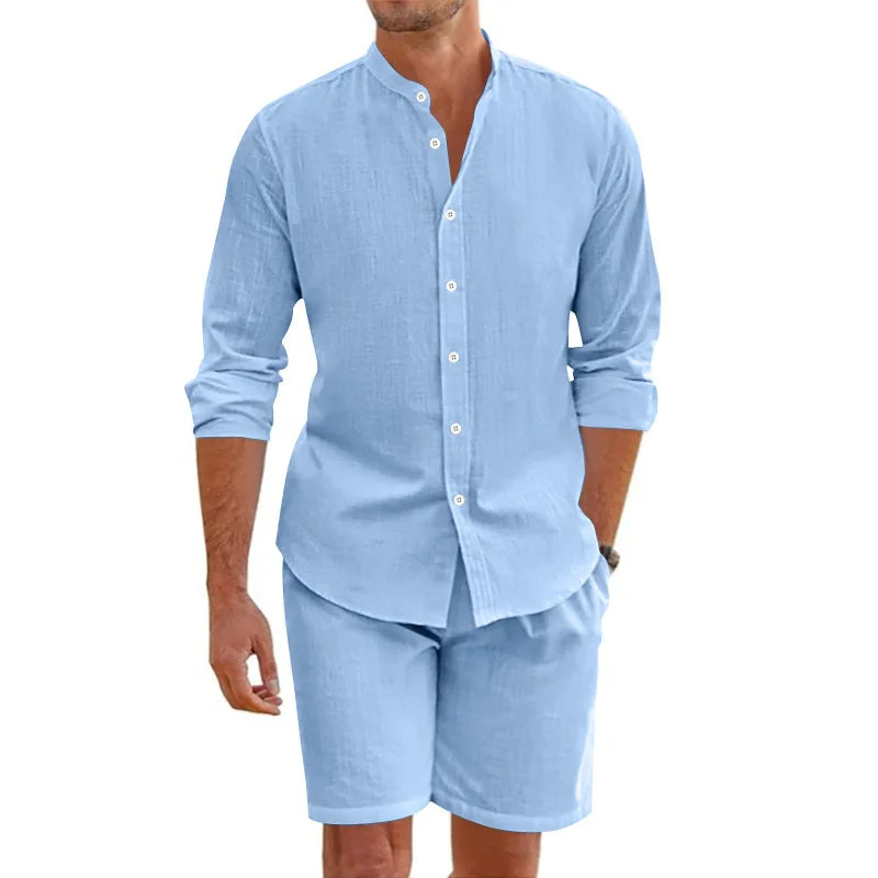 Conjunto de Verano para Hombre — Camisa de Lino con Botones y Pantalón Corto | 5 Colores