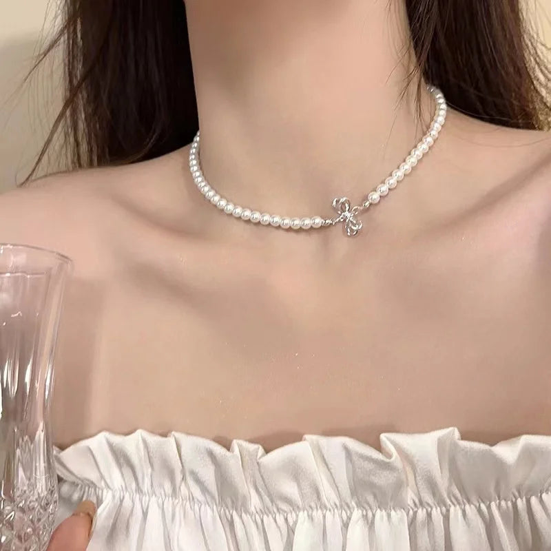 Collar de Perlas de Agua Dulce | Estilo Coreano Vintage | Cadena Clavícula con Colgante de Circón