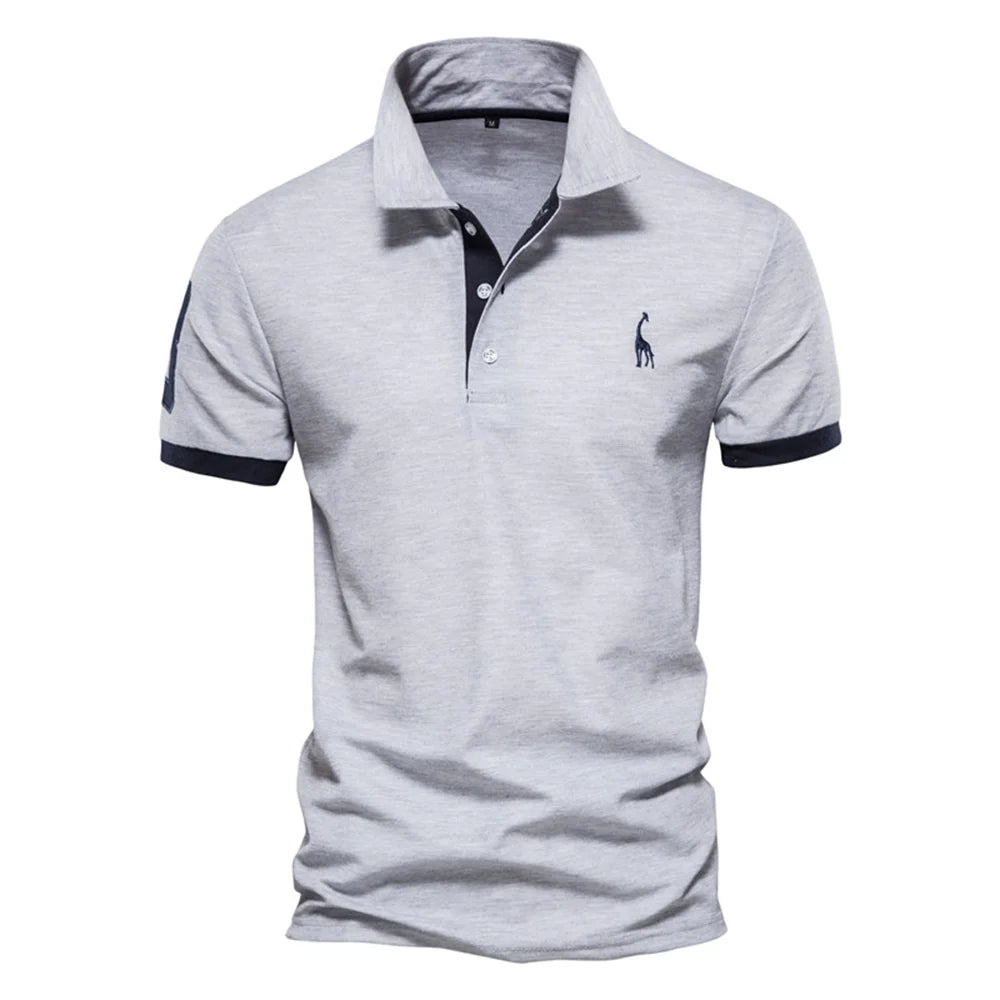 Polo de Manga Corta para Hombre – Bordado Jirafa, Colores en Contraste | Tallas S-XXL