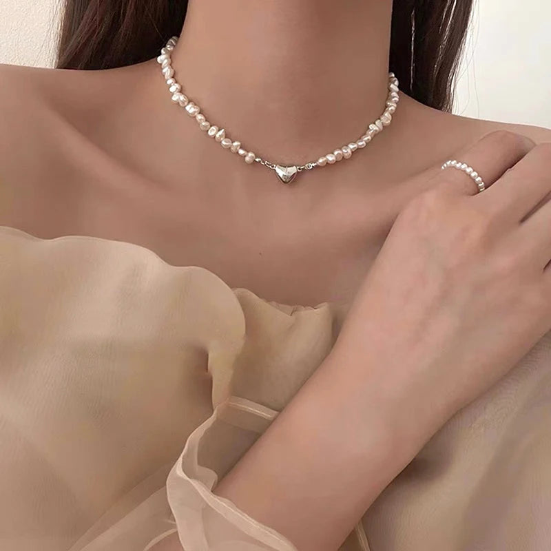 Collar de Perlas de Agua Dulce | Estilo Coreano Vintage | Cadena Clavícula con Colgante de Circón