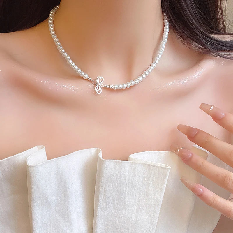 Collar de Perlas de Agua Dulce | Estilo Coreano Vintage | Cadena Clavícula con Colgante de Circón