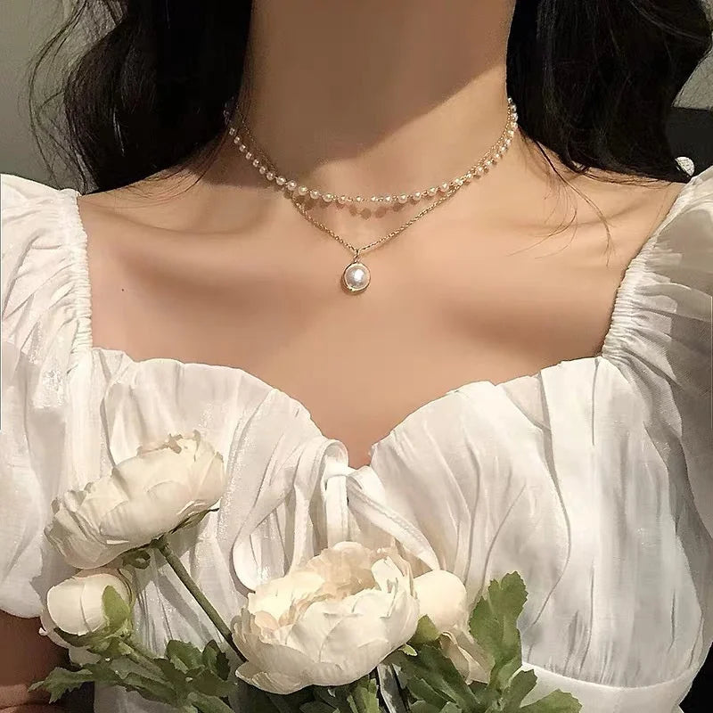 Collar de Perlas de Agua Dulce | Estilo Coreano Vintage | Cadena Clavícula con Colgante de Circón
