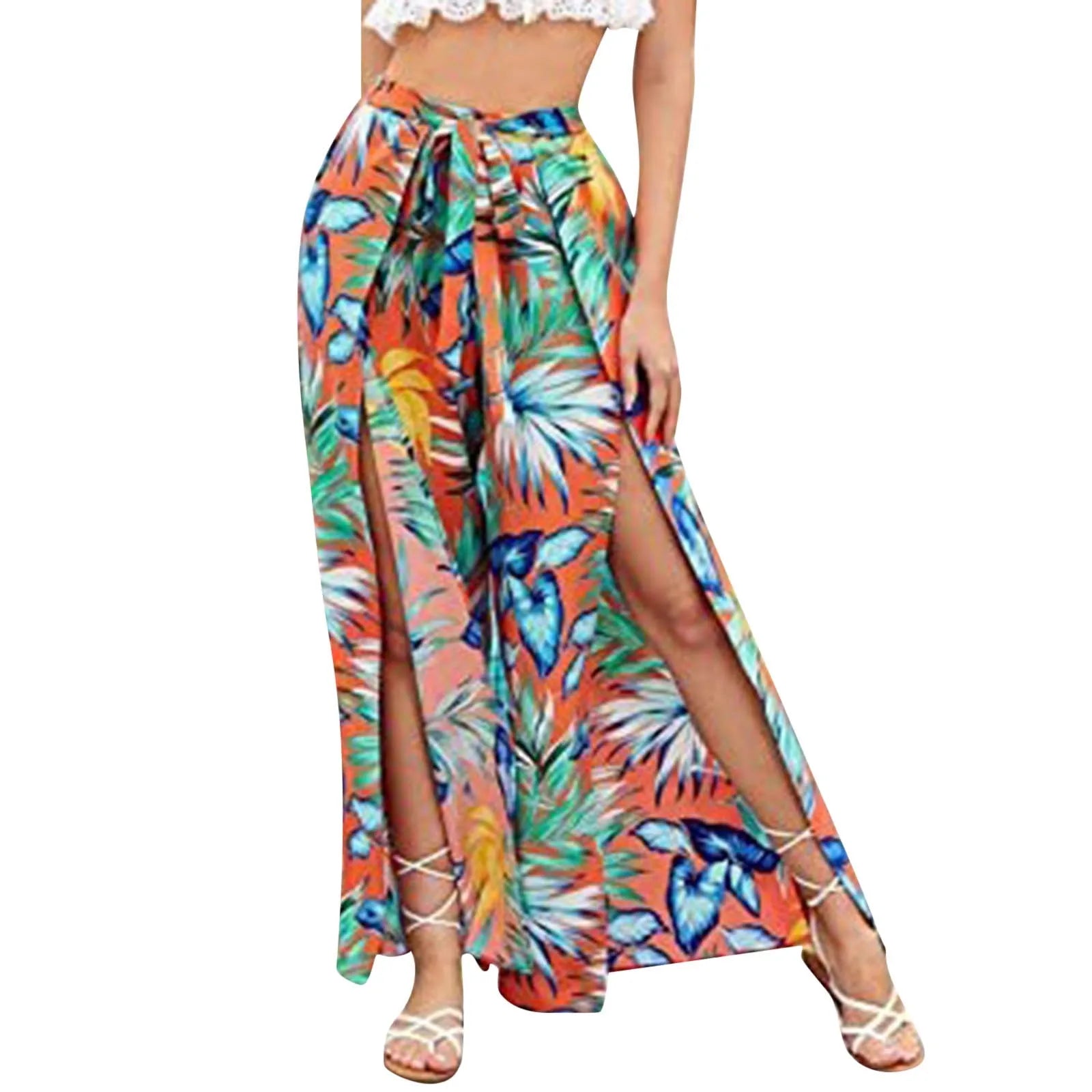 Pantalones Palazzo Pierna Ancha Mujer | Estampado Leopardo | Cintura Elástica con Cordón | Playa Verano