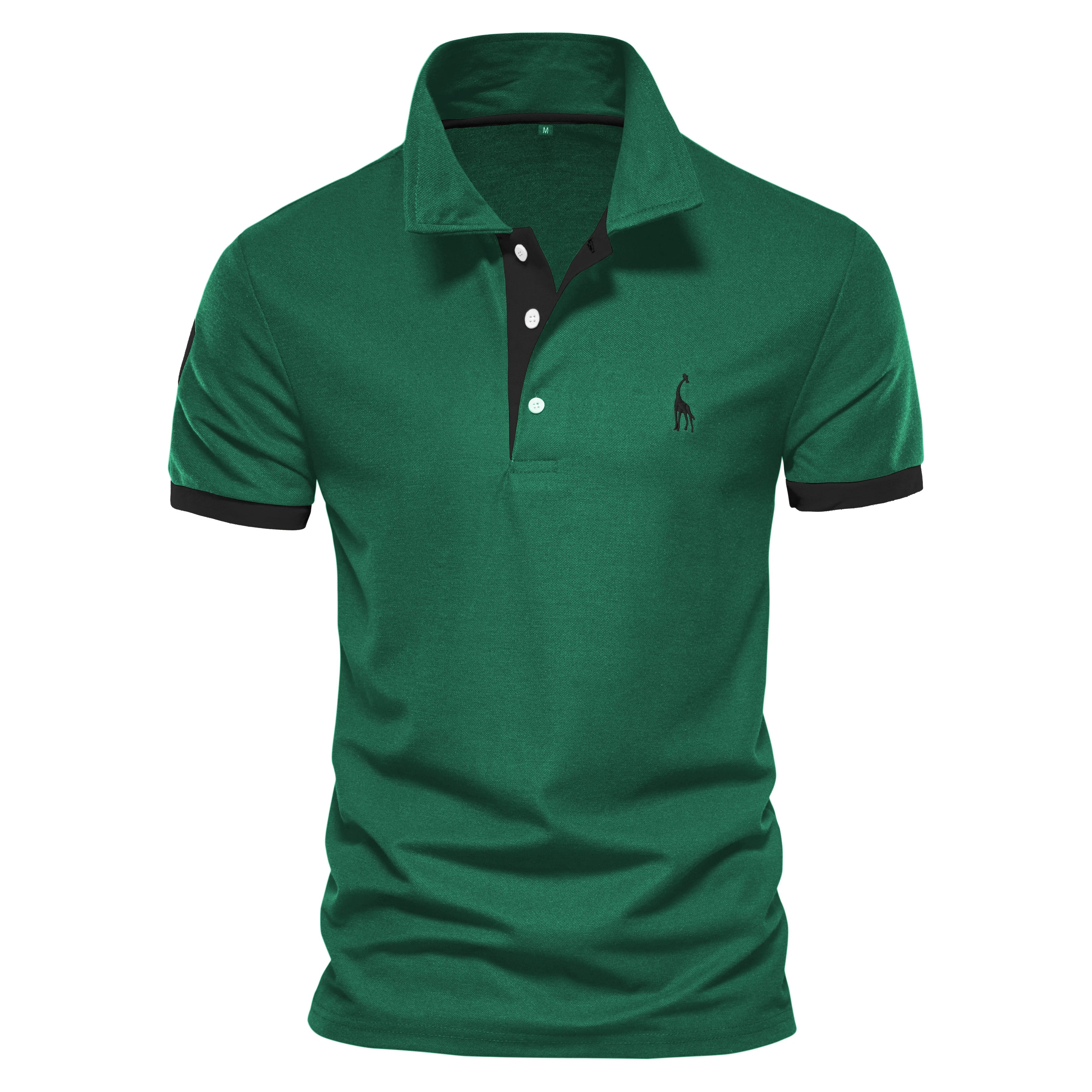Polo de Manga Corta para Hombre – Bordado Jirafa, Colores en Contraste | Tallas S-XXL