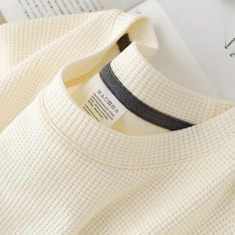 Camiseta Waffle Manga Corta Unisex | Tejido Texturizado | Cuello Redondo | Estilo Japonés Casual | M-5XL
