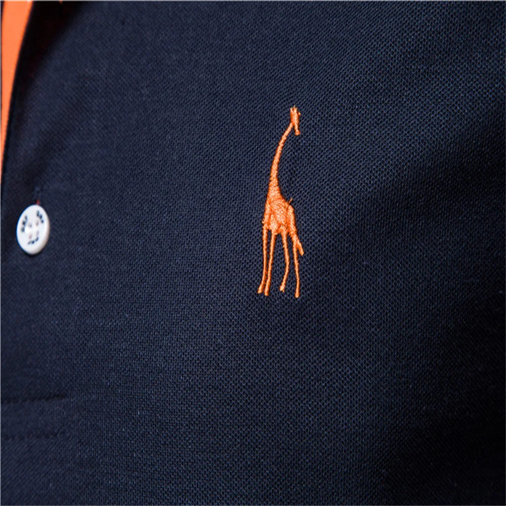 Polo de Manga Corta para Hombre – Bordado Jirafa, Colores en Contraste | Tallas S-XXL