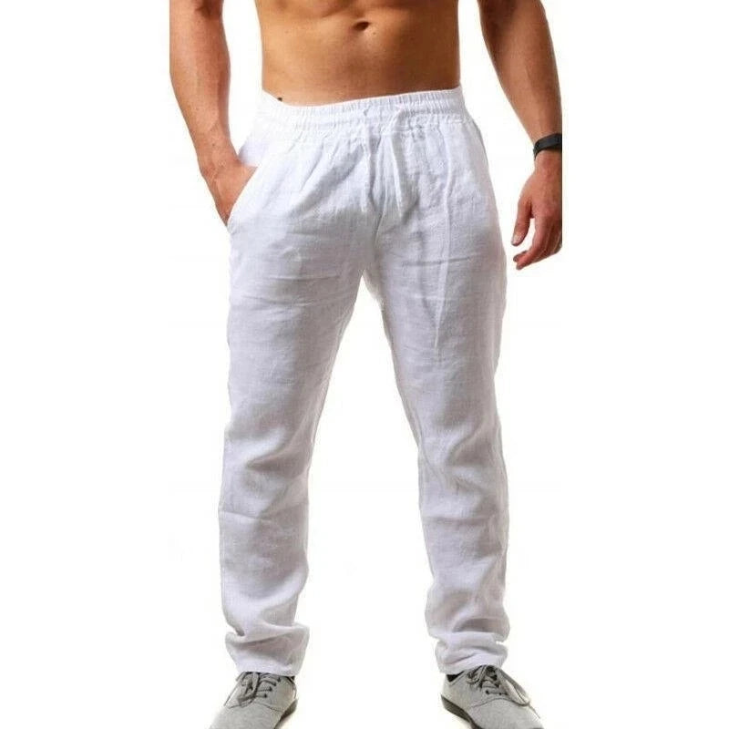 Pantalón de Algodón y Lino para Hombre – Cintura Elástica, Corte Recto | 6 Colores, Tallas S-3XL