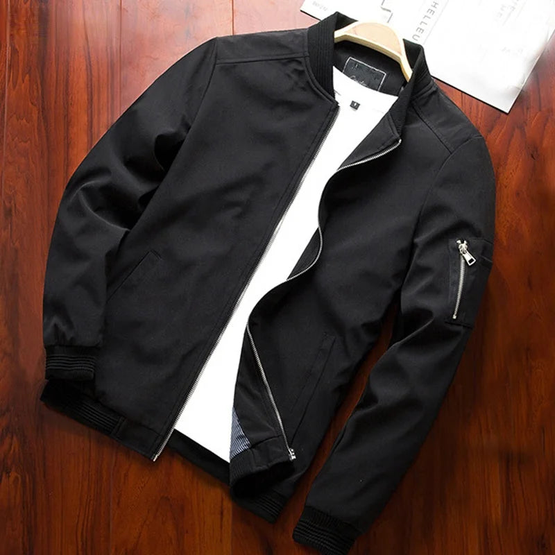 Chaqueta Bomber Slim Fit para Hombre – Manga Larga, Color Liso | Tallas M-6XL