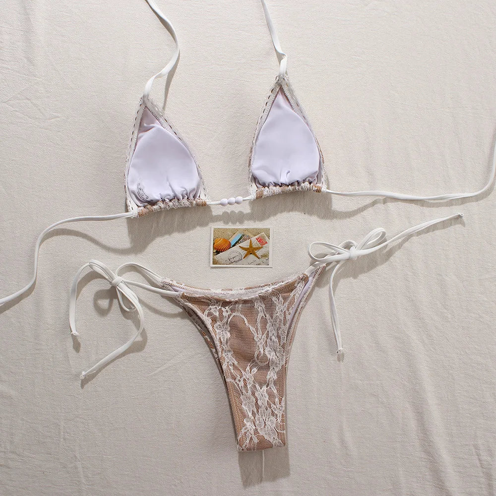 Micro Bikini Sexy para Mujer | Encaje Floral | Push-Up | 3 Diseños