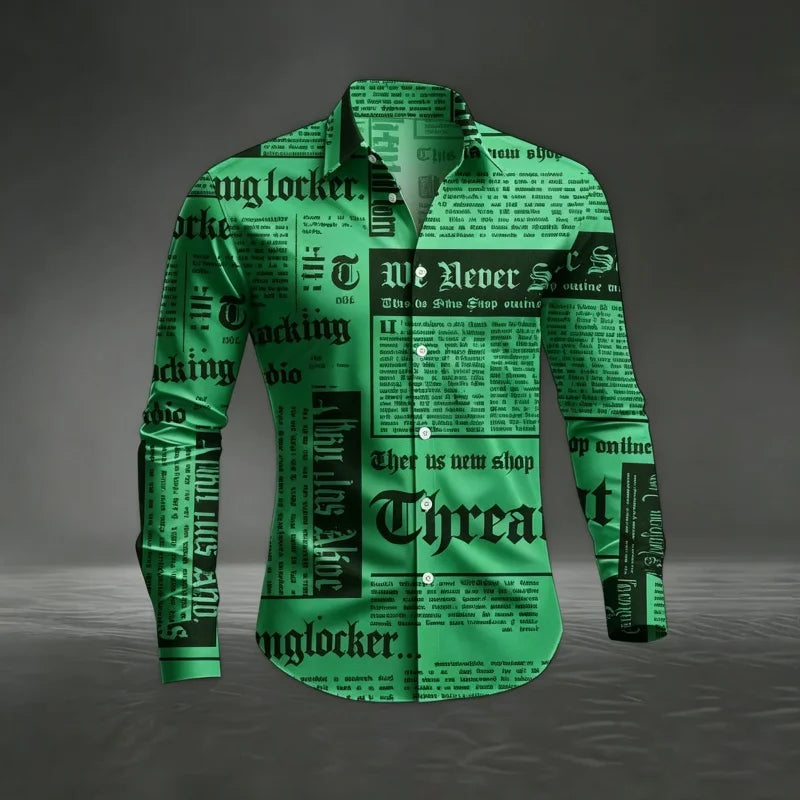 Camisa de Manga Larga para Hombre con Estampado Gótico Vintage – Streetwear Casual, Primavera y Otoño