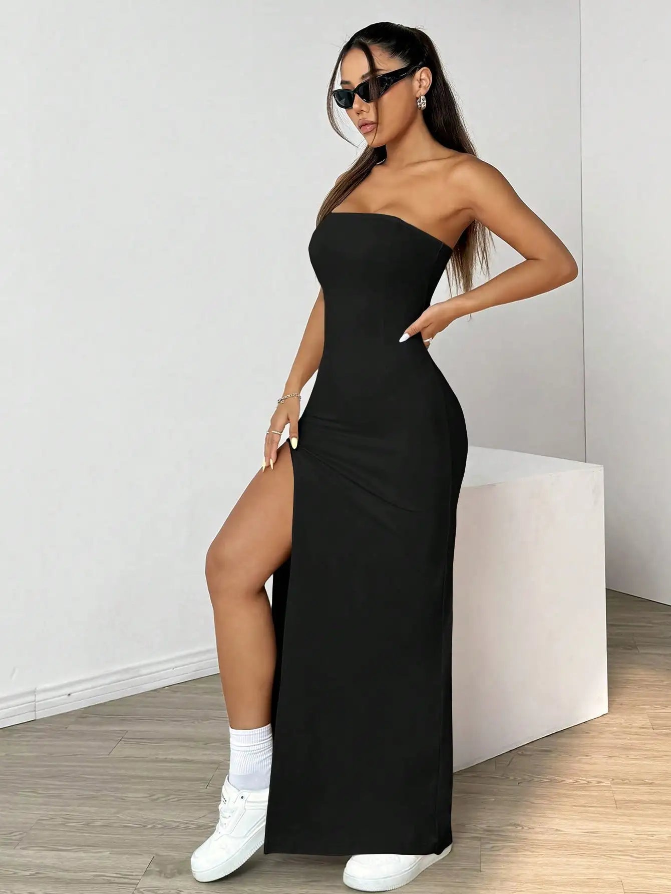 Vestido Largo Elegante Mujer | Sin Tirantes con Abertura Lateral