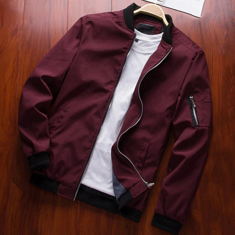 Chaqueta Bomber Slim Fit para Hombre – Manga Larga, Color Liso | Tallas M-6XL