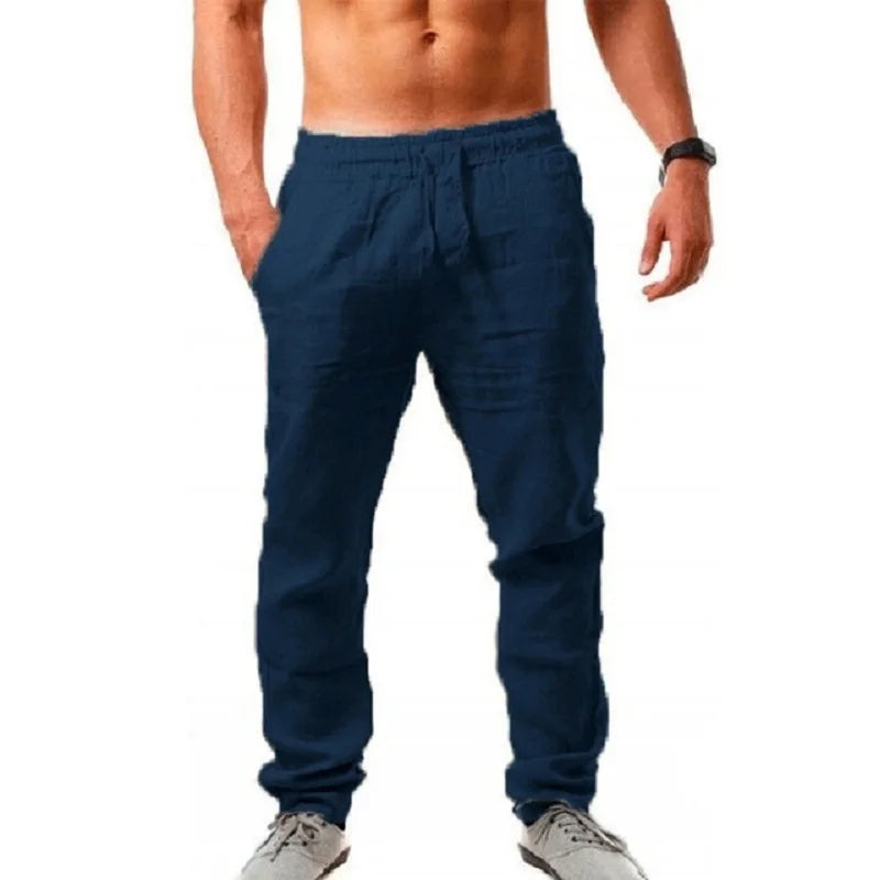 Pantalón de Algodón y Lino para Hombre – Cintura Elástica, Corte Recto | 6 Colores, Tallas S-3XL