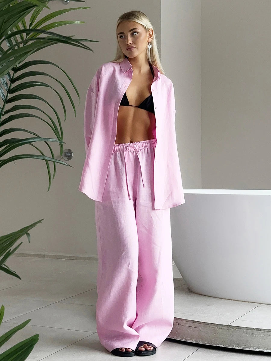 Conjunto Casual de Algodón para Mujer – Pantalón Pierna Ancha y Top | Tallas S-L