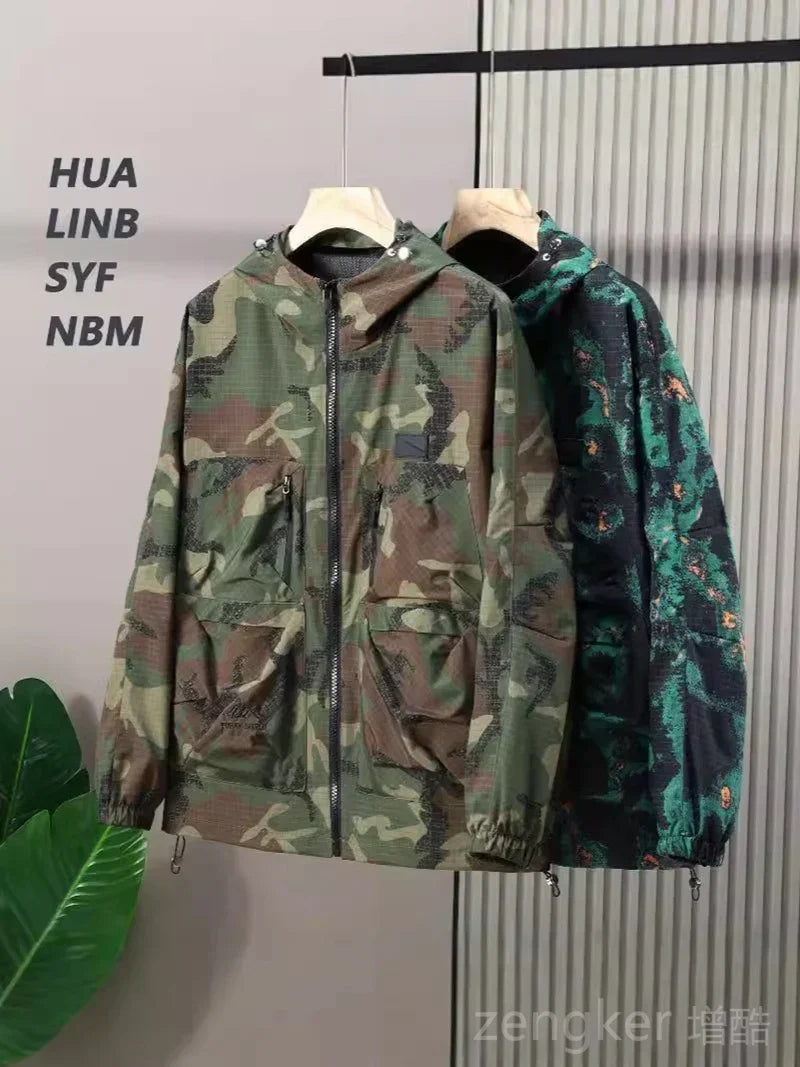 Chaqueta con Capucha Oversized para Hombre – Estampado Camuflaje, Tallas Grandes | 5XL-12XL