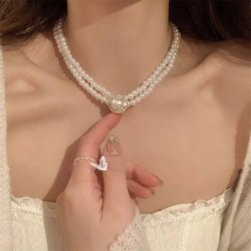 Collar de Perlas de Agua Dulce | Estilo Coreano Vintage | Cadena Clavícula con Colgante de Circón