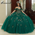 Vestido de Quinceañera Princesa con Apliques Florales y Cristales — Ball Gown Off-Shoulder