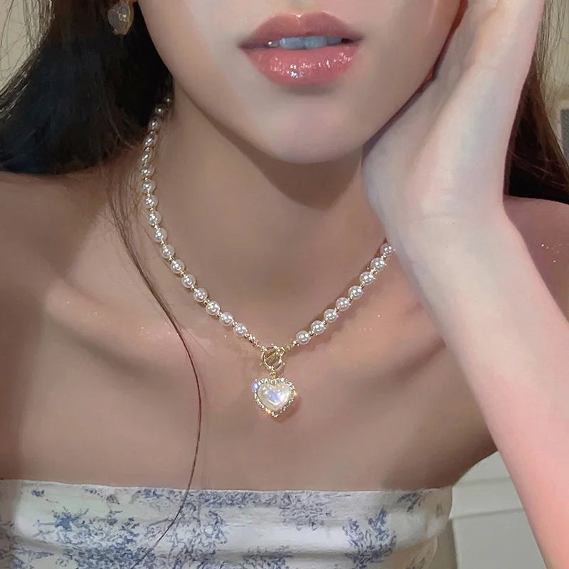 Collar de Perlas de Agua Dulce | Estilo Coreano Vintage | Cadena Clavícula con Colgante de Circón