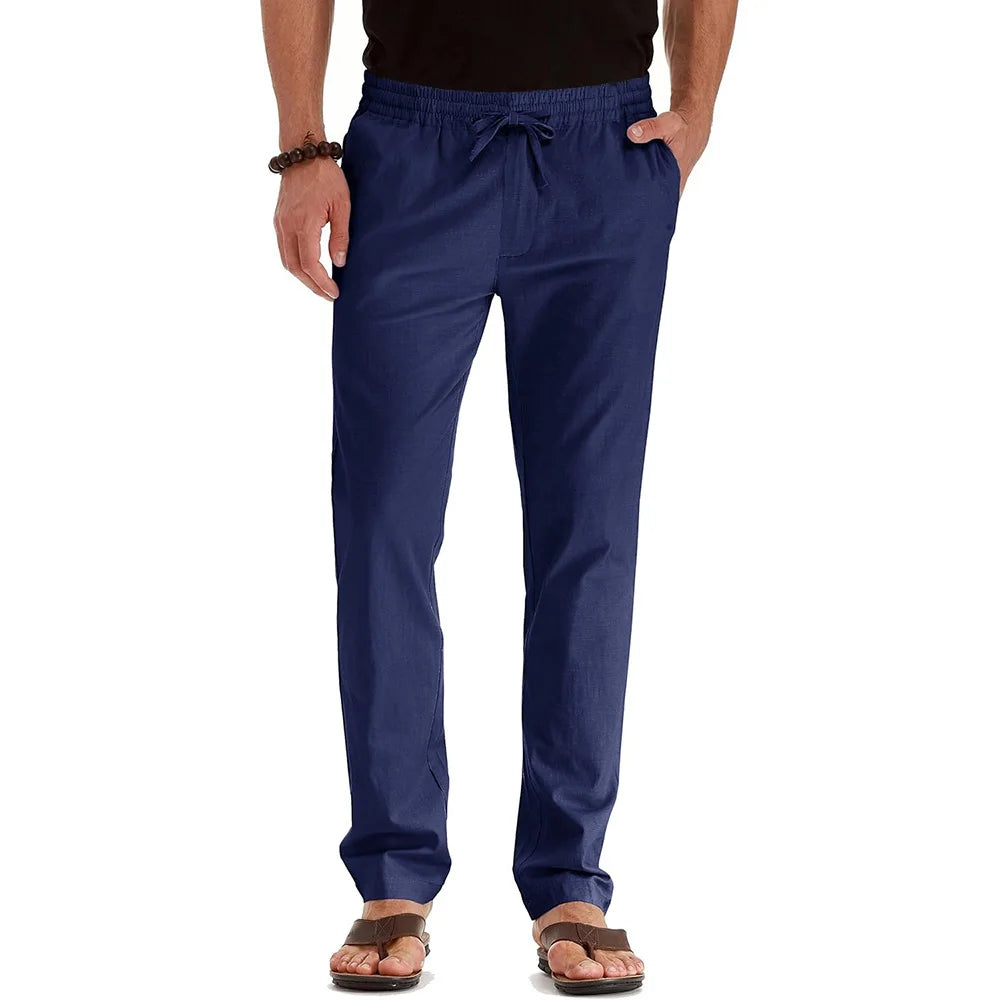Pantalones Largos de Algodón y Lino para Hombre – Estilo Casual Recto, Ligeros, Verano y Vacaciones