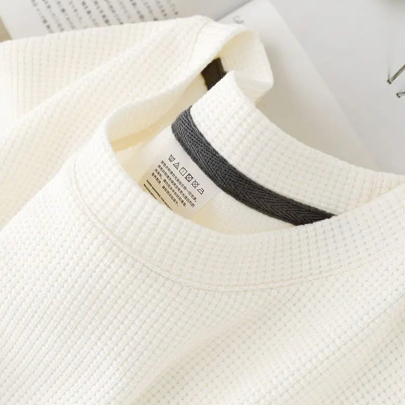 Camiseta Waffle Manga Corta Unisex | Tejido Texturizado | Cuello Redondo | Estilo Japonés Casual | M-5XL